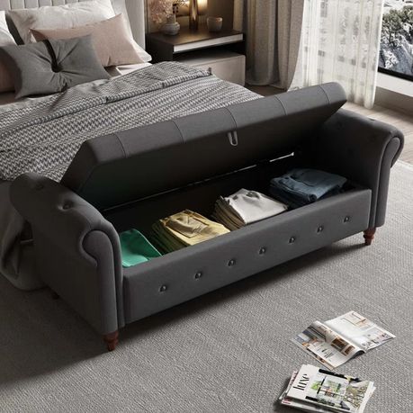 Haugen Upholstered Flip Top Bench in Gray Faux Leather - Quality, Style, and Functionality for Your Home - Just Home Furniture™
