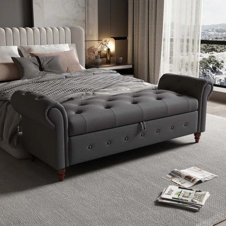 Haugen Upholstered Flip Top Bench in Gray Faux Leather - Quality, Style, and Functionality for Your Home - Just Home Furniture™