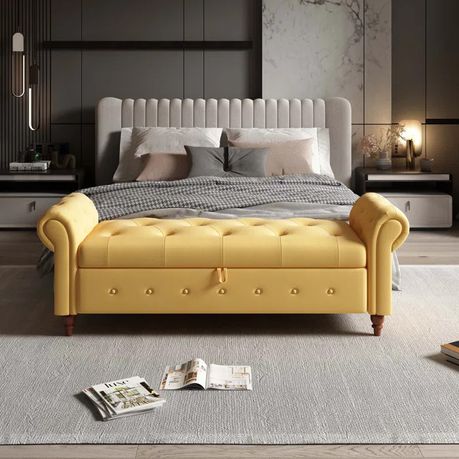 Haugen Upholstered Flip Top Bench in Yellow Faux Leather - Quality, Style, and Functionality for Your Home - Just Home Furniture™