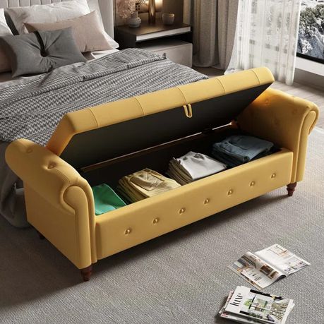 Haugen Upholstered Flip Top Bench in Yellow Faux Leather - Quality, Style, and Functionality for Your Home - Just Home Furniture™