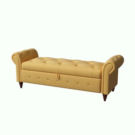 Haugen Upholstered Flip Top Bench in Yellow Faux Leather - Quality, Style, and Functionality for Your Home - Just Home Furniture™