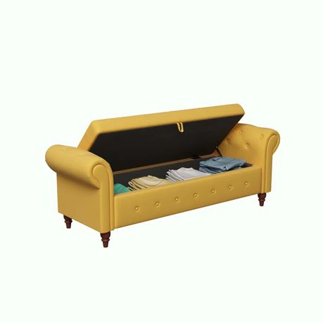 Haugen Upholstered Flip Top Bench in Yellow Faux Leather - Quality, Style, and Functionality for Your Home - Just Home Furniture™