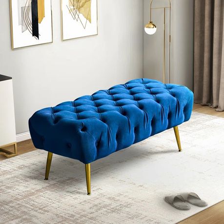 Issabella Upholstered Bench in Blue Velvet - Quality, Style, and Functionality for Your Home - Just Home Furniture™