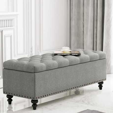 Katz Classic Upholstered Storage Ottoman in Grey Beige - Quality, Style, and Functionality for Your Home - Just Home Furniture™