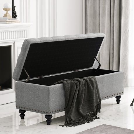 Katz Classic Upholstered Storage Ottoman in Grey Beige - Quality, Style, and Functionality for Your Home - Just Home Furniture™