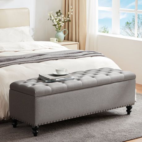 Katz Classic Upholstered Storage Ottoman in Grey Beige - Quality, Style, and Functionality for Your Home - Just Home Furniture™