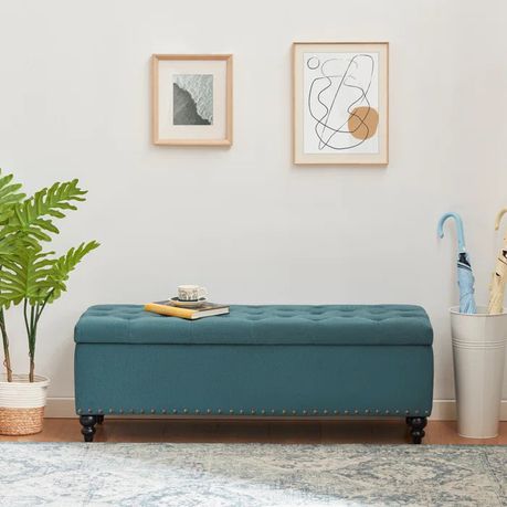 Katz Klasic Upholstered Storage Ottoman in Blue Velvet - Quality, Style, and Functionality for Your Home - Just Home Furniture™