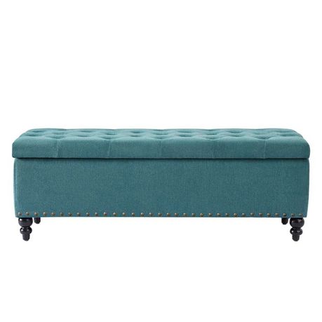 Katz Klasic Upholstered Storage Ottoman in Blue Velvet - Quality, Style, and Functionality for Your Home - Just Home Furniture™