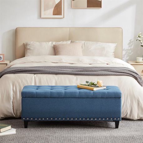 Katz Vintage Upholstered Storage Ottoman in Blue Velvet - Quality, Style, and Functionality for Your Home - Just Home Furniture™