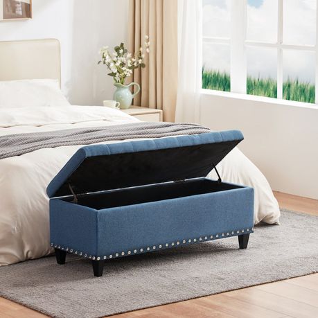 Katz Vintage Upholstered Storage Ottoman in Blue Velvet - Quality, Style, and Functionality for Your Home - Just Home Furniture™