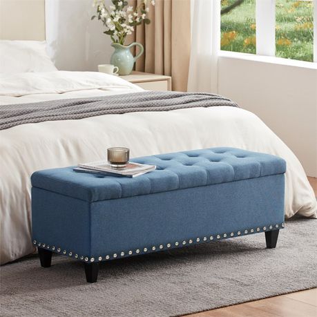 Katz Vintage Upholstered Storage Ottoman in Blue Velvet - Quality, Style, and Functionality for Your Home - Just Home Furniture™