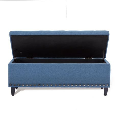 Katz Vintage Upholstered Storage Ottoman in Blue Velvet - Quality, Style, and Functionality for Your Home - Just Home Furniture™