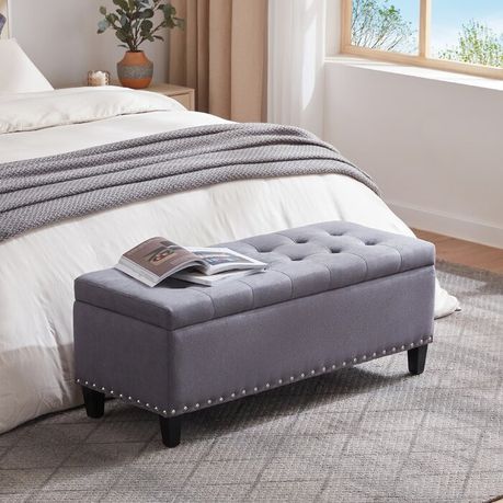 Katz Vintage Upholstered Storage Ottoman in Grey Velvet - Quality, Style, and Functionality for Your Home - Just Home Furniture™