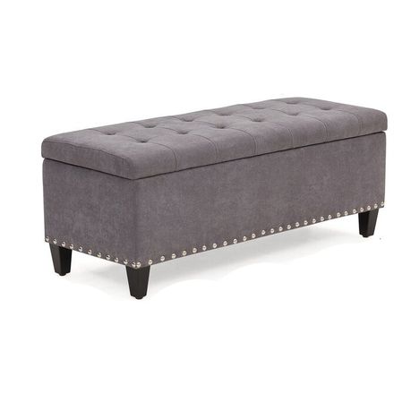 Katz Vintage Upholstered Storage Ottoman in Grey Velvet - Quality, Style, and Functionality for Your Home - Just Home Furniture™