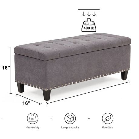 Katz Vintage Upholstered Storage Ottoman in Grey Velvet - Quality, Style, and Functionality for Your Home - Just Home Furniture™