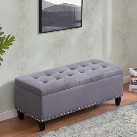 Katz Vintage Upholstered Storage Ottoman in Grey Velvet - Quality, Style, and Functionality for Your Home - Just Home Furniture™