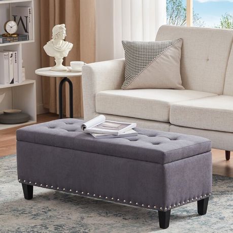 Katz Vintage Upholstered Storage Ottoman in Grey Velvet - Quality, Style, and Functionality for Your Home - Just Home Furniture™