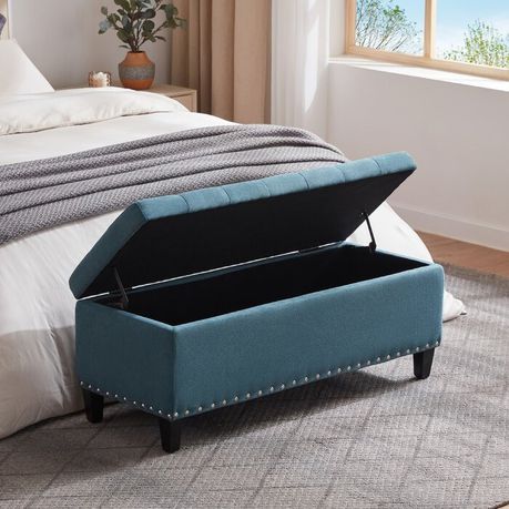 Katz Vintage Upholstered Storage Ottoman in Light Green Velvet - Quality, Style, and Functionality for Your Home - Just Home Furniture™