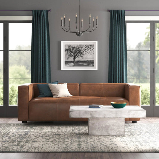 Kenisha 94.5" Genuine Top Grain Leather Square Arm Sofa - Quality, Style, and Functionality for Your Home - Just Home Furniture™
