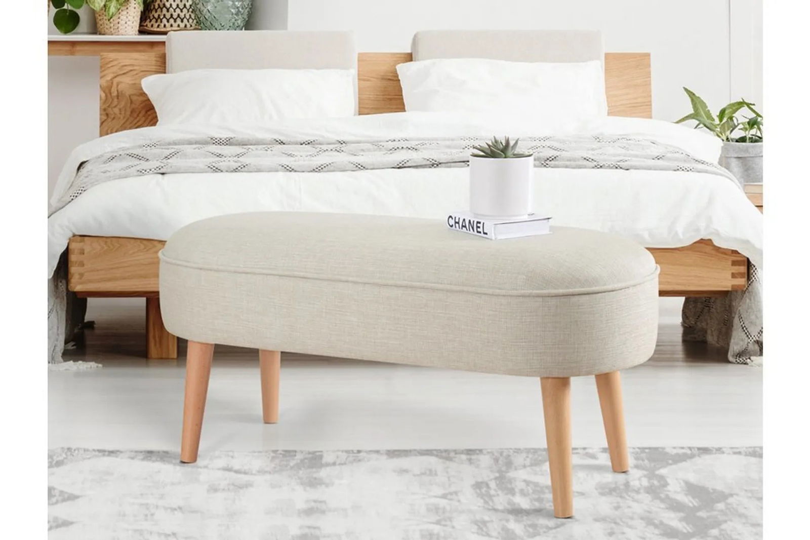 Lednok Bench Ottoman - Cream - Quality, Style, and Functionality for Your Home - Just Home Furniture™