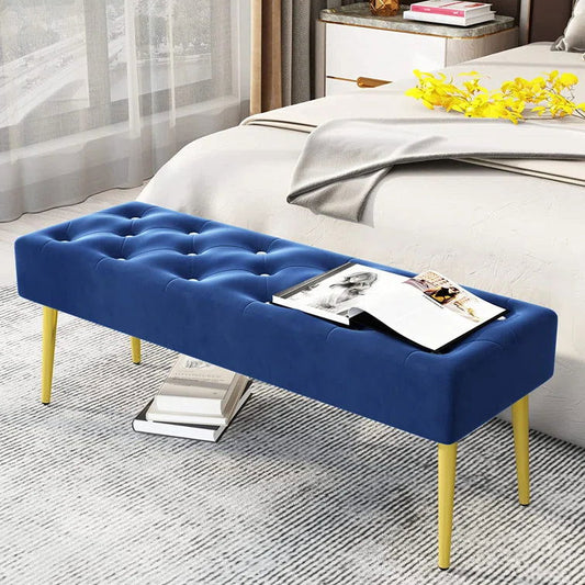 Darika Velvet Tufted Crystal Buttons Decor Bedroom/Living Room Bench with Metal Leg - Quality, Style, and Functionality for Your Home - Just Home Furniture™