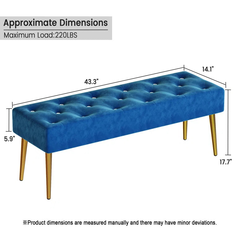 Darika Velvet Tufted Crystal Buttons Decor Bedroom/Living Room Bench with Metal Leg - Quality, Style, and Functionality for Your Home - Just Home Furniture™