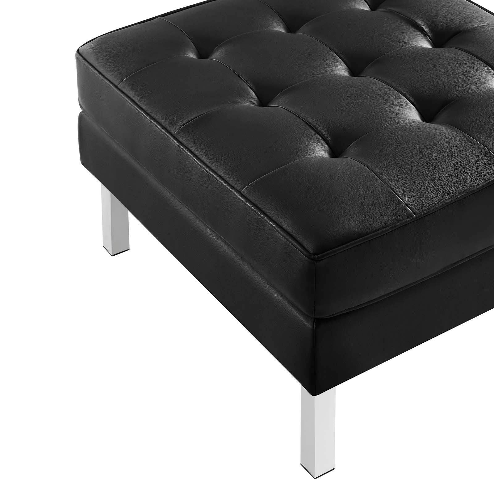 Loft Tufted Upholstered Faux Leather Ottoman in Silver Black - Quality, Style, and Functionality for Your Home - Just Home Furniture™