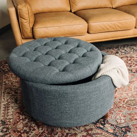 Parker Upholstered Round Storage Ottoman - Quality, Style, and Functionality for Your Home - Just Home Furniture™