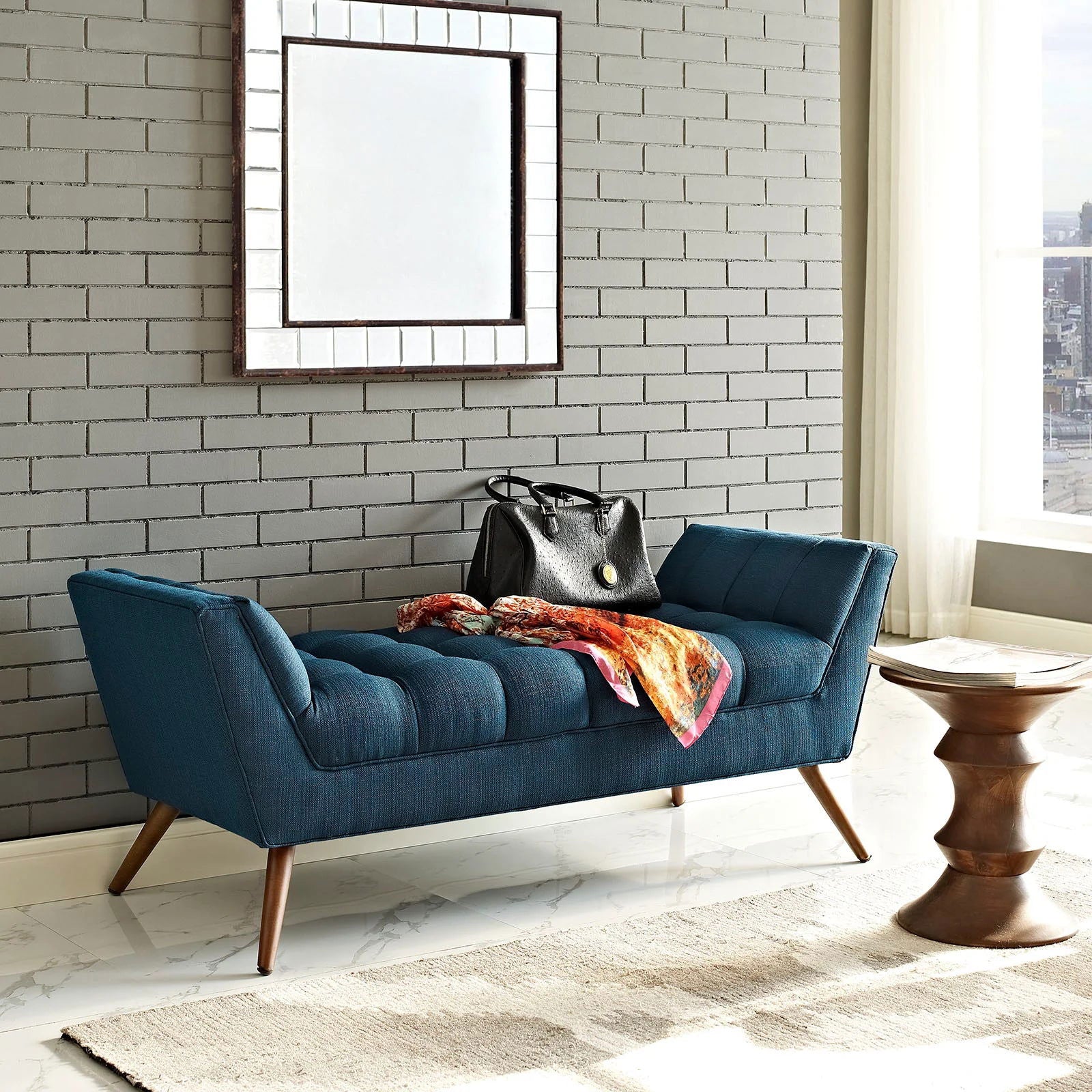 Response Medium Upholstered Fabric Bench in Azure - Quality, Style, and Functionality for Your Home - Just Home Furniture™