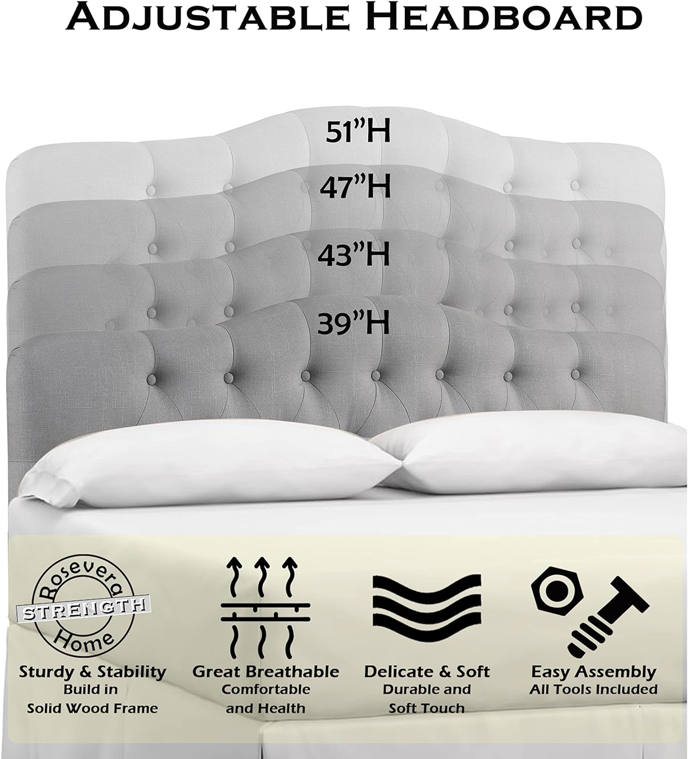 Rosevera Darax Linen Upholstered Headboard - Quality, Style, and Functionality for Your Home - Just Home Furniture™