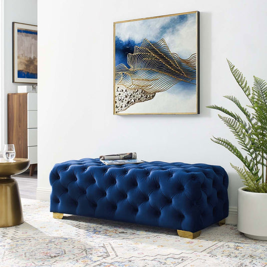 Sensible Button Tufted Performance Velvet Bench in Navy - Quality, Style, and Functionality for Your Home - Just Home Furniture™