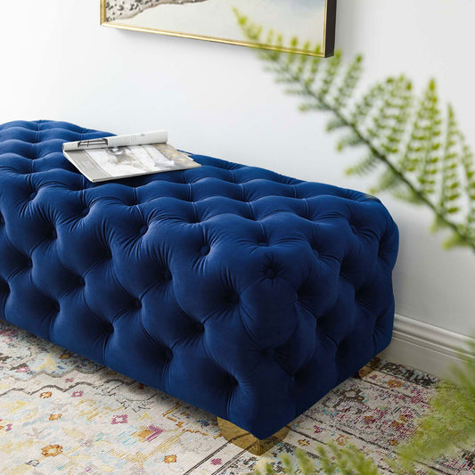 Sensible Button Tufted Performance Velvet Bench in Navy - Quality, Style, and Functionality for Your Home - Just Home Furniture™