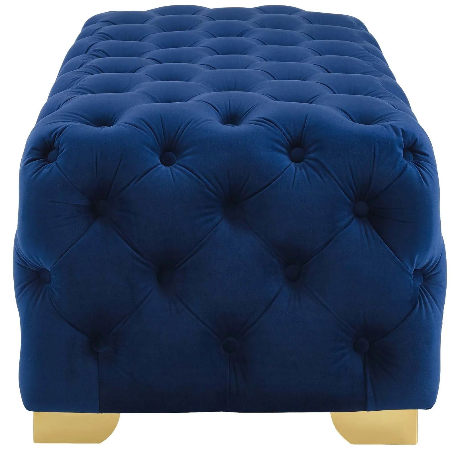 Sensible Button Tufted Performance Velvet Bench in Navy - Quality, Style, and Functionality for Your Home - Just Home Furniture™