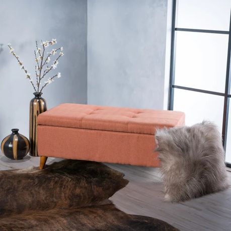 Tallu Upholstered Storage Ottoman in Orange Velvet - Quality, Style, and Functionality for Your Home - Just Home Furniture™