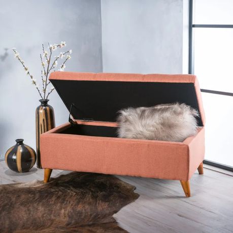 Tallu Upholstered Storage Ottoman in Orange Velvet - Quality, Style, and Functionality for Your Home - Just Home Furniture™