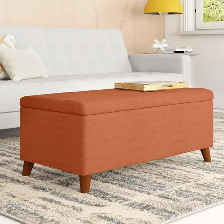 Tallu Upholstered Storage Ottoman in Orange Velvet - Quality, Style, and Functionality for Your Home - Just Home Furniture™