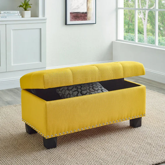 Upholstered Storage Ottoman in Yellow