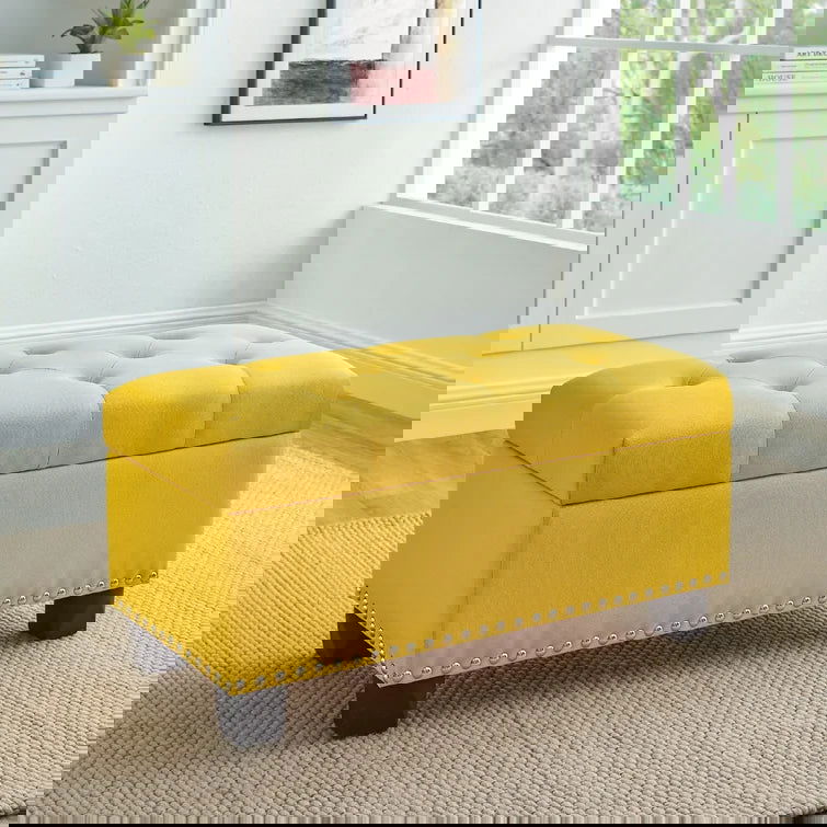 Upholstered Storage Ottoman in Yellow - Quality, Style, and Functionality for Your Home - Just Home Furniture™