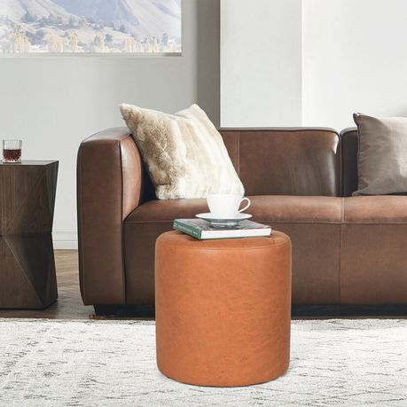 Vegan Leather Round Ottoman - Quality, Style, and Functionality for Your Home - Just Home Furniture™