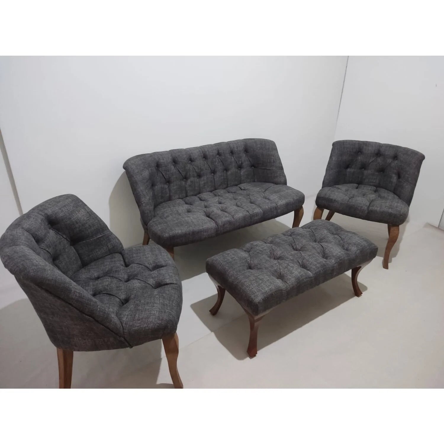 Yiğit Home Anthracite Sofa Set Tea Set 2+1+1 Sofa Set with Armchair and Bench - Quality, Style, and Functionality for Your Home - Just Home Furniture™
