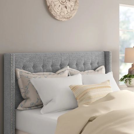 Achenbach Upholstered Headboard in Light Grey Beige - Just Home Furniture